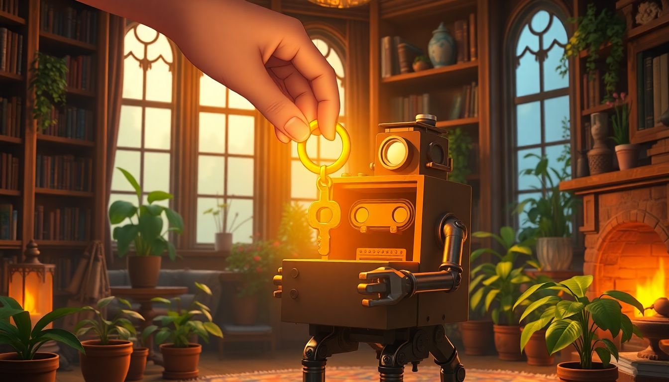 에이전틱 워크플로우 : 인간의 승인 아래 비즈니스 프로세스를 수행하는 실리콘 직원과의 협력을 상징하는 황금 열쇠