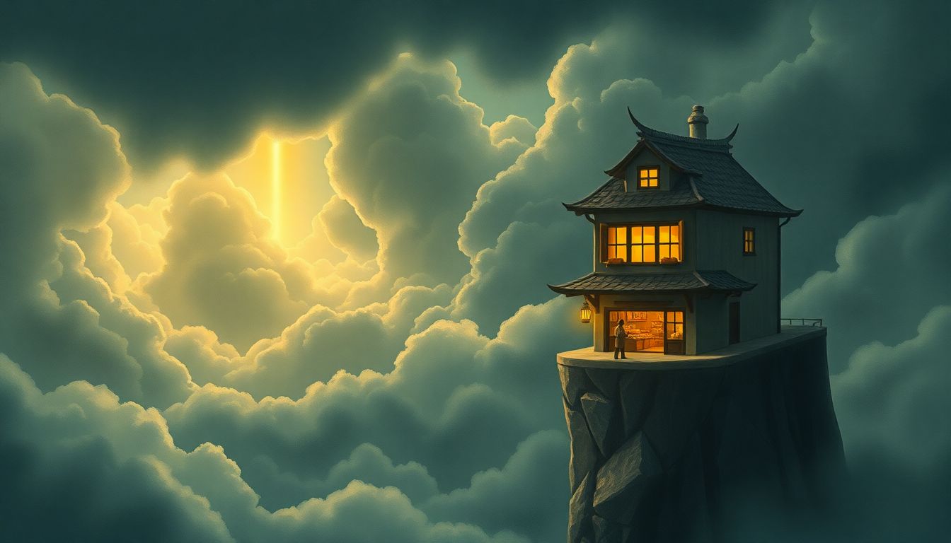 역대 최고 연체율 기록과 폰지 금융 위기에 직면한 자영업 시장의 위태로운 상황을 상징하는 삽화