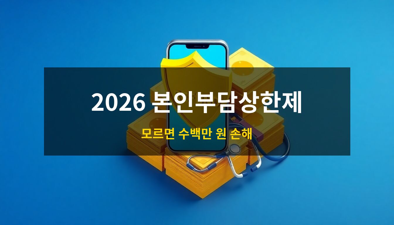 본인부담상한제환급금: 스마트폰 화면 위로 솟아오른 황금색 지폐 더미와 의료용 청진기가 배치된 3D 아이소메트릭 일러스트로 의료비 환급 혜택을 시각화한 이미지