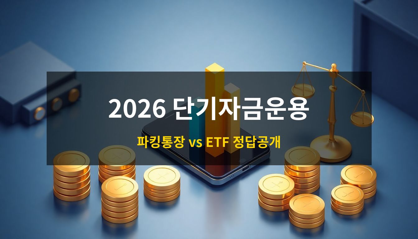 단기자금운용: 스마트폰 화면 위로 솟아오른 3D 수익률 그래프와 황금색 동전 더미가 네이비와 골드 톤의 배경과 어우러진 전문적인 채권 ETF 투자 컨셉 이미지