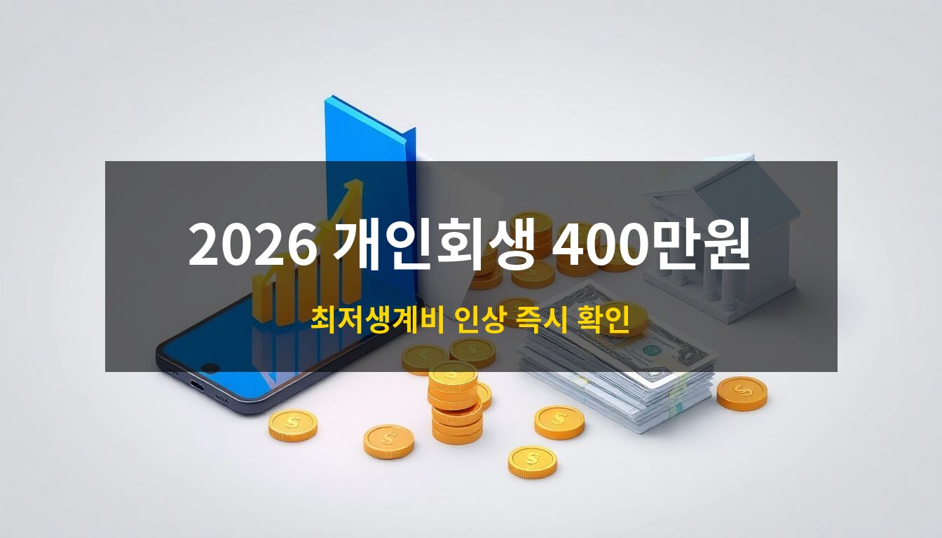 2026년개인회생신청자격: 신뢰감을 주는 블루 컬러의 법률 서류 폴더와 스마트폰 마이데이터 화면, 그리고 금전적 혜택을 상징하는 황금빛 동전들이 어우러진 채무 탕감 및 경제적 재기 컨셉의 3D 아이소메트릭 이미지