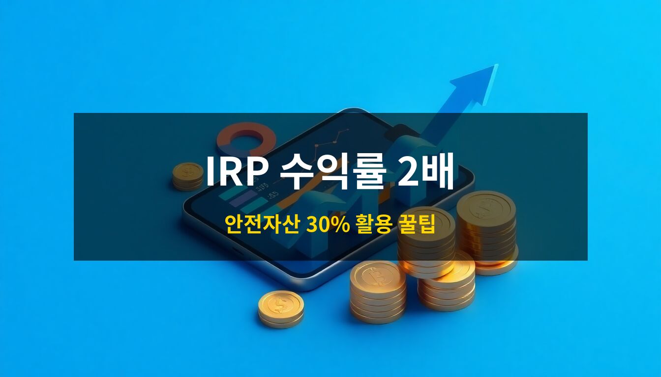 2026 IRP 안전자산: 금색 동전과 우상향하는 수익률 그래프가 배치된 스마트폰 화면 속 포트폴리오 차트를 통해 퇴직연금 수익률 극대화 전략을 시각화한 3D 아이소메트릭 일러스트