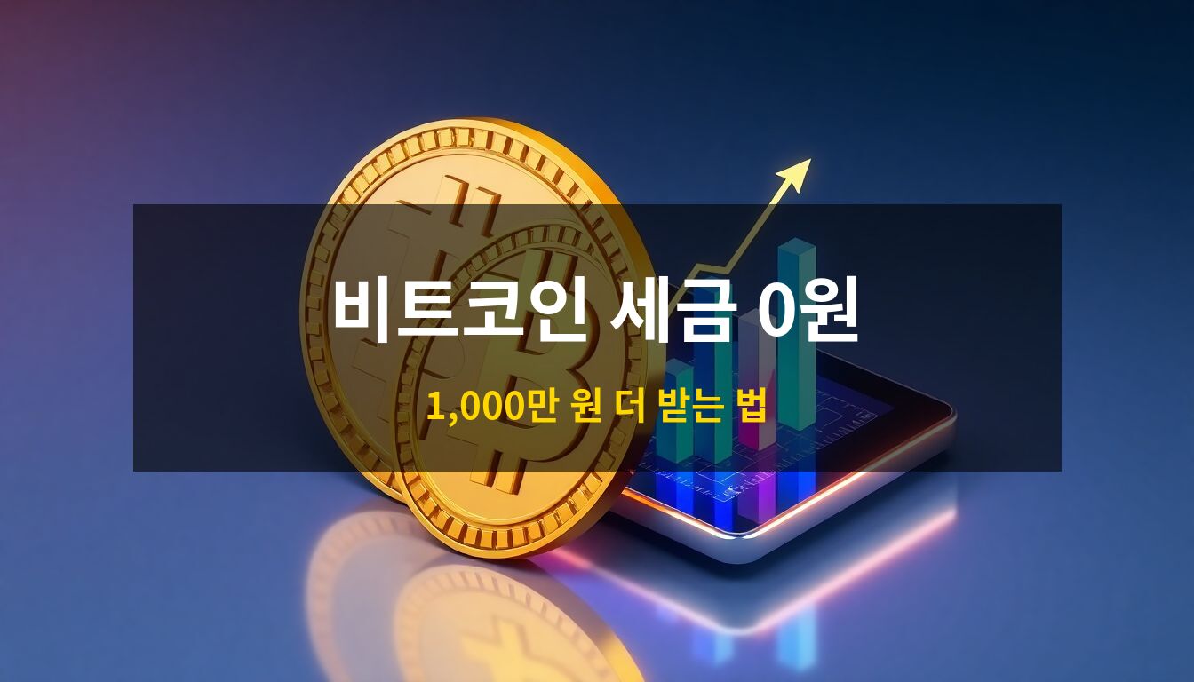 2026 비트코인 세금: 대형 황금 비트코인 주화와 수익률 상승 그래프가 구현된 태블릿을 배치하여 2026년 비과세 혜택과 재매수 전략을 상징적으로 표현한 3D 아이소메트릭 이미지