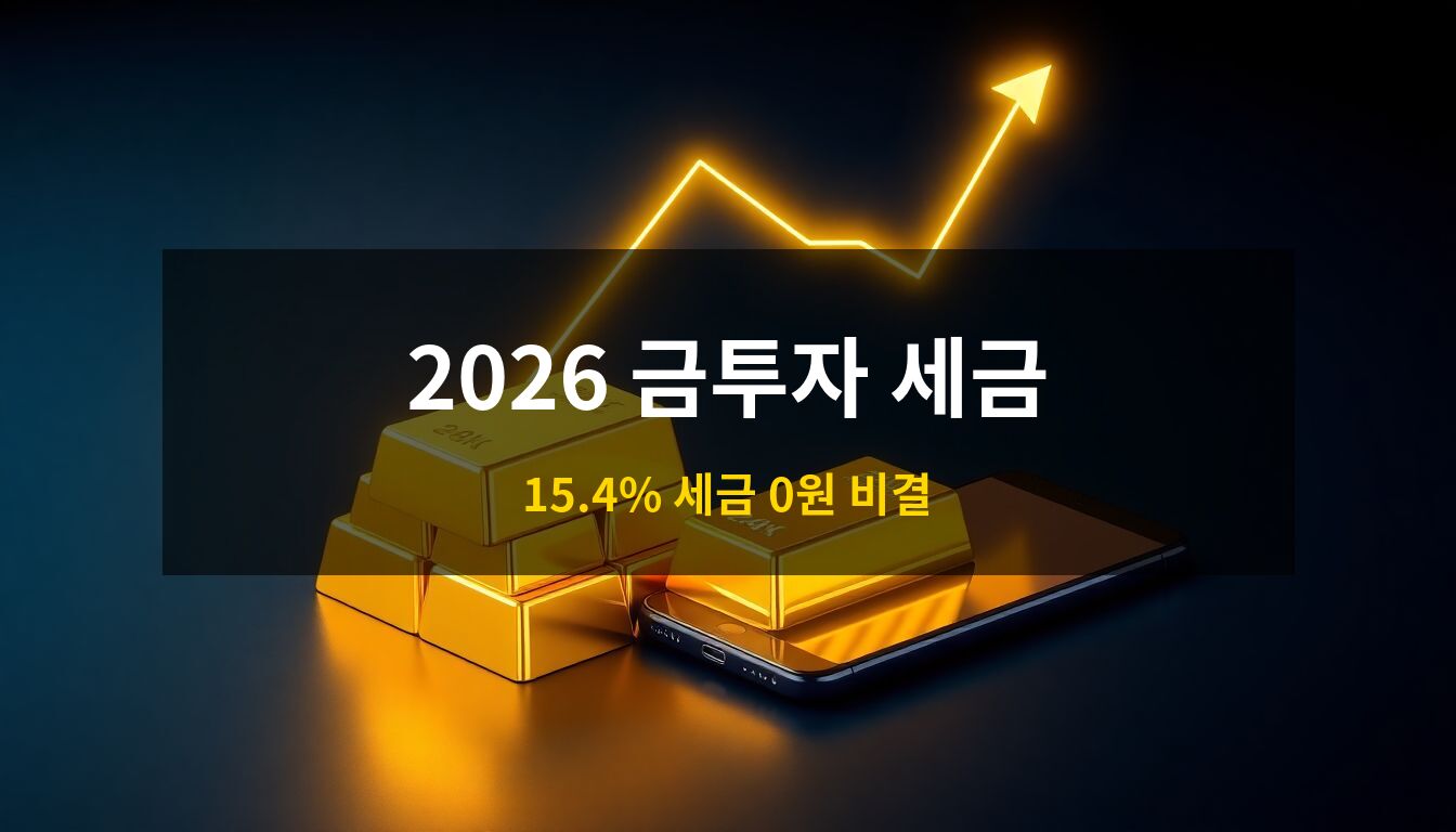 2026 금투자 세금: 다크 모드 배경 위에서 화려하게 빛나는 24K 골드바와 수익률 상승을 상징하는 황금빛 홀로그램 그래프가 어우러진 프리미엄 금융 자산 관리 컨셉 이미지