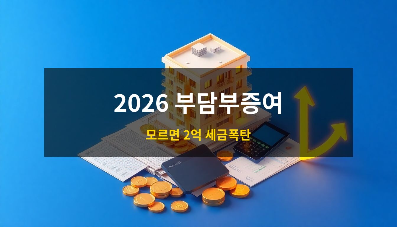 2026 부담부증여 양도세: 고급스러운 아파트 모형과 황금 동전, 계산기가 조화롭게 배치되어 절세 전략과 자산 관리를 시각화한 3D 아이소메트릭 일러스트