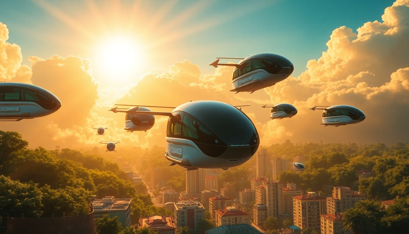 [공간의 경제학] 2026년 도심항공교통(UAM) 상용화가 가져올 3차원 하늘길의 확장과 새로운 부의 가치를 상징하는 지브리 풍의 웅장한 미래 모빌리티 도심 전경