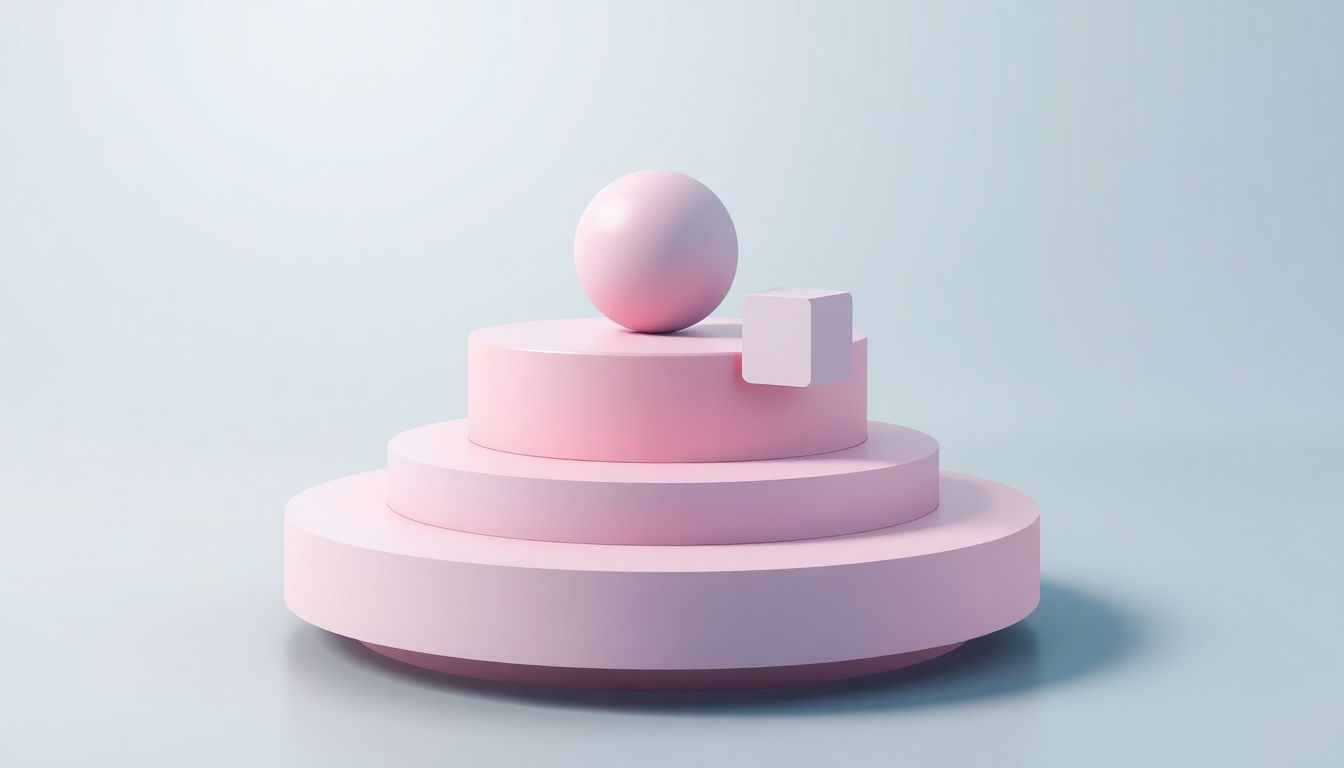 [청년미래적금 준비] 소득 구간별 3단계 전략을 의미하는 계단식 플랫폼과 그 위에 정갈하게 놓인 기하학적 도형들