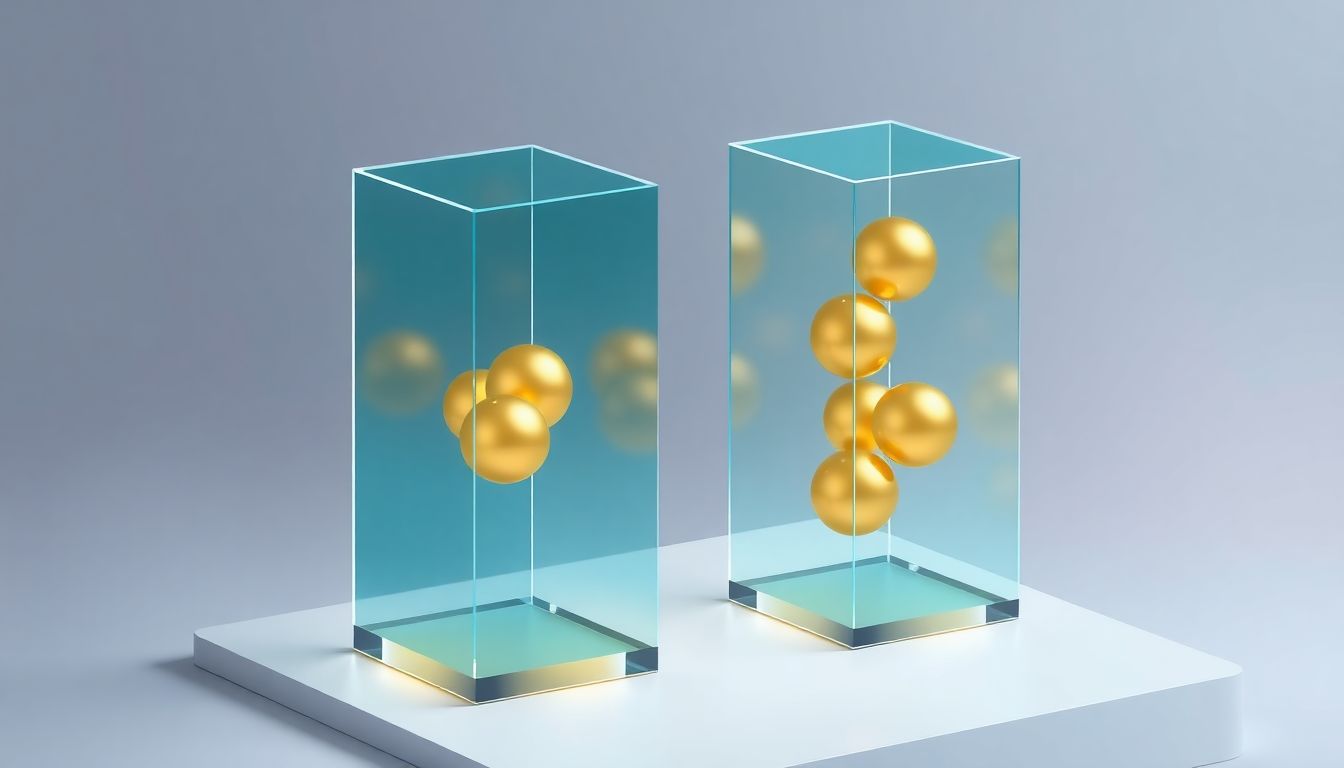 [청년미래적금 수익] 1,300만 원과 2,200만 원의 수익 구조 차이를 시각화한 높이가 다른 두 개의 반투명 유리 상자 오브젝트