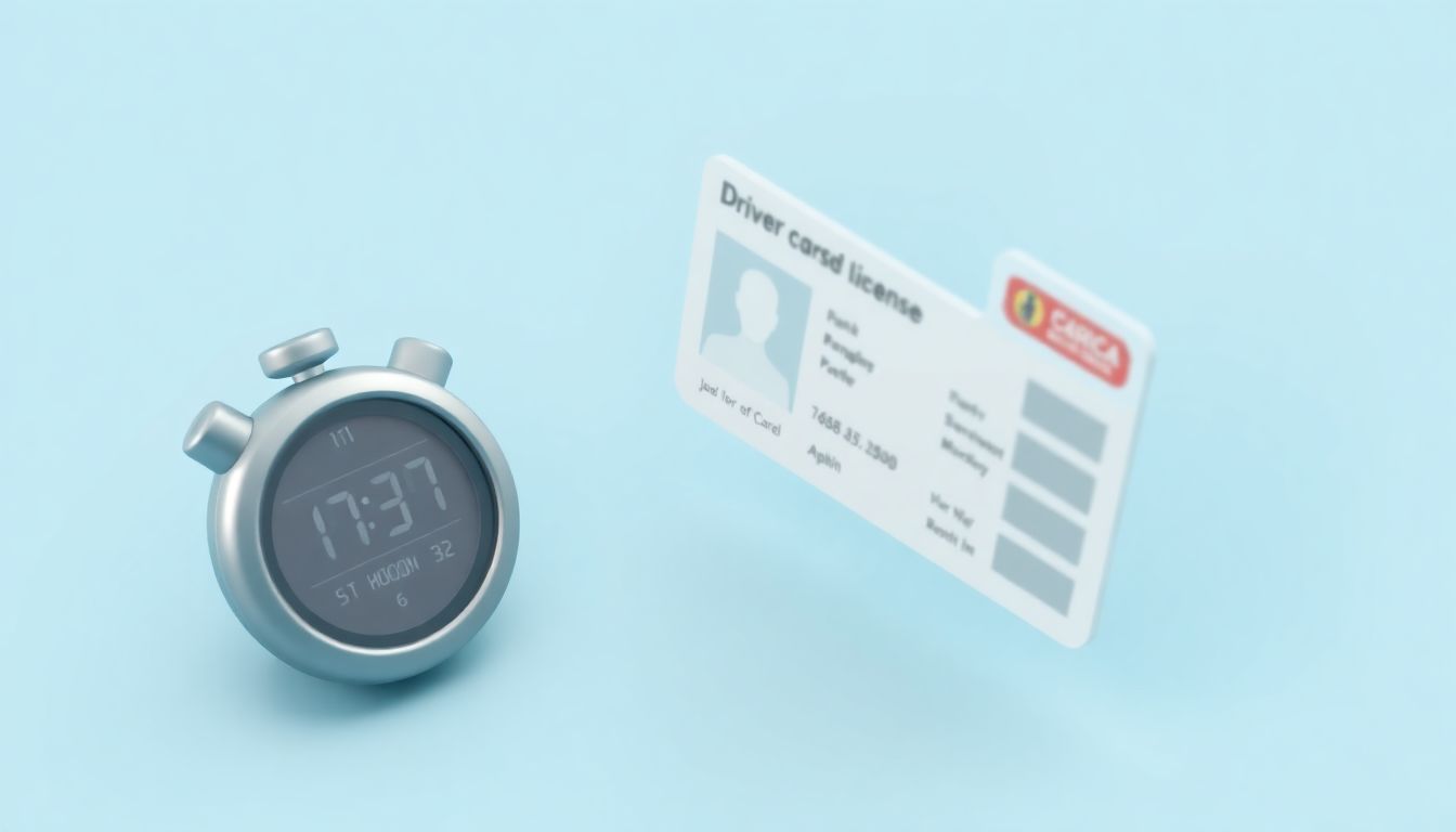 [2026 운전면허 적성검사 갱신] 경찰서 방문 대기 시간을 줄이기 위한 빠른 갱신 처리 절차 - 디지털 타이머와 면허증이 배치된 모습