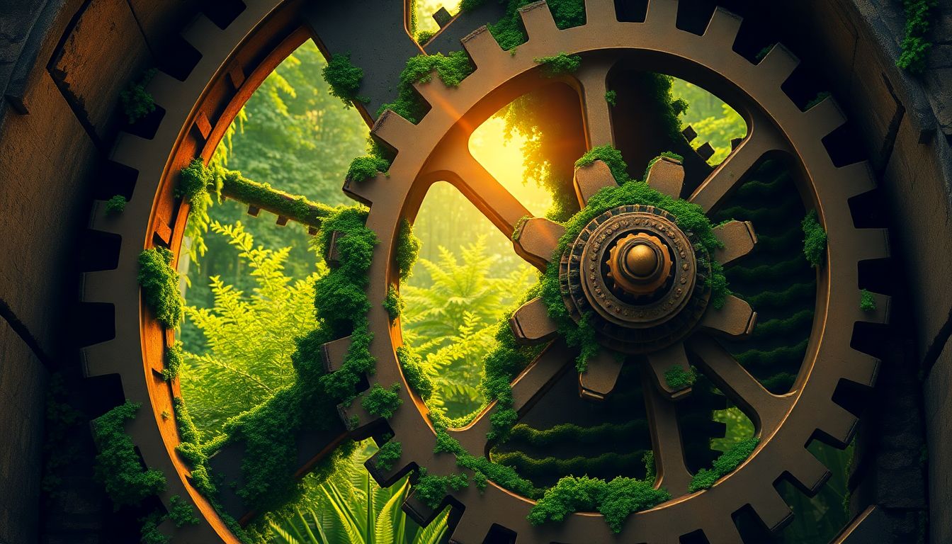 괴리율과 추적오차 : 순자산가치(NAV)와 시장 가격의 미세한 틈과 기술적 오차 원인을 형상화한 시계탑 톱니바퀴 일러스트