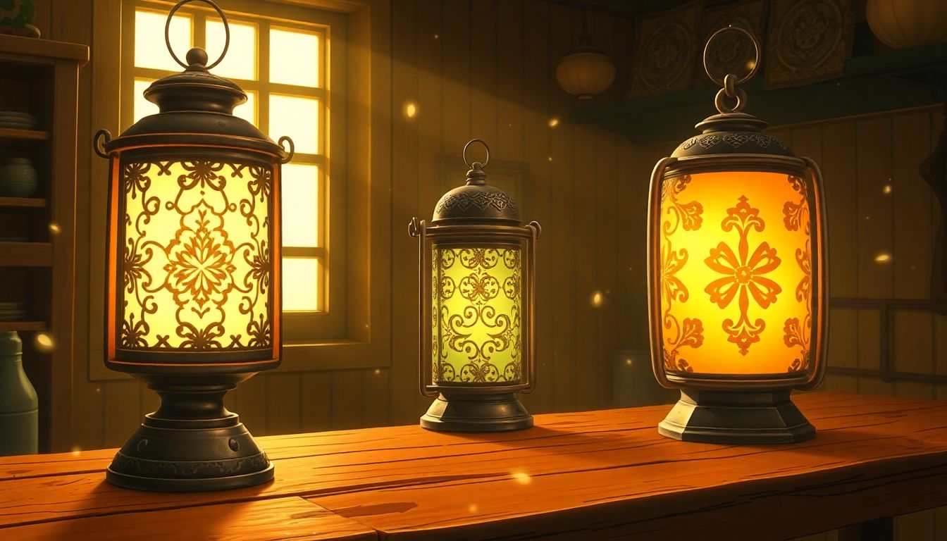 전고체 배터리 패권 경쟁 : 한·일·중 3국의 기술 초격차와 전략적 차이를 상징하는 세 개의 마법 랜턴 일러스트