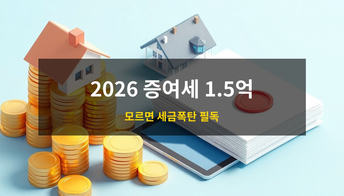 2026 증여세 면제한도: 황금색 동전 더미, 현대적인 주택 모형, 그리고 공식 승인 도장이 찍힌 서류를 통해 결혼 증여세 혜택과 전문적인 자산 관리를 시각화한 3D 아이소메트릭 일러스트