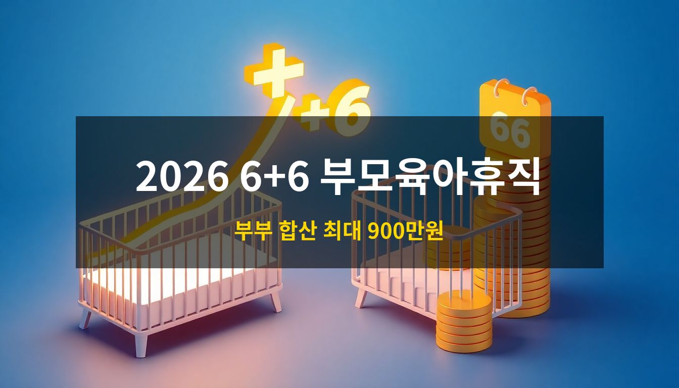 2026 6+6 부모육아휴직: 세련된 아기 침대와 우상향하는 황금 동전 그래프를 배치하여 육아휴직 급여 상한액 인상과 경제적 혜택을 시각화한 프리미엄 3D 아이소메트릭 일러스트