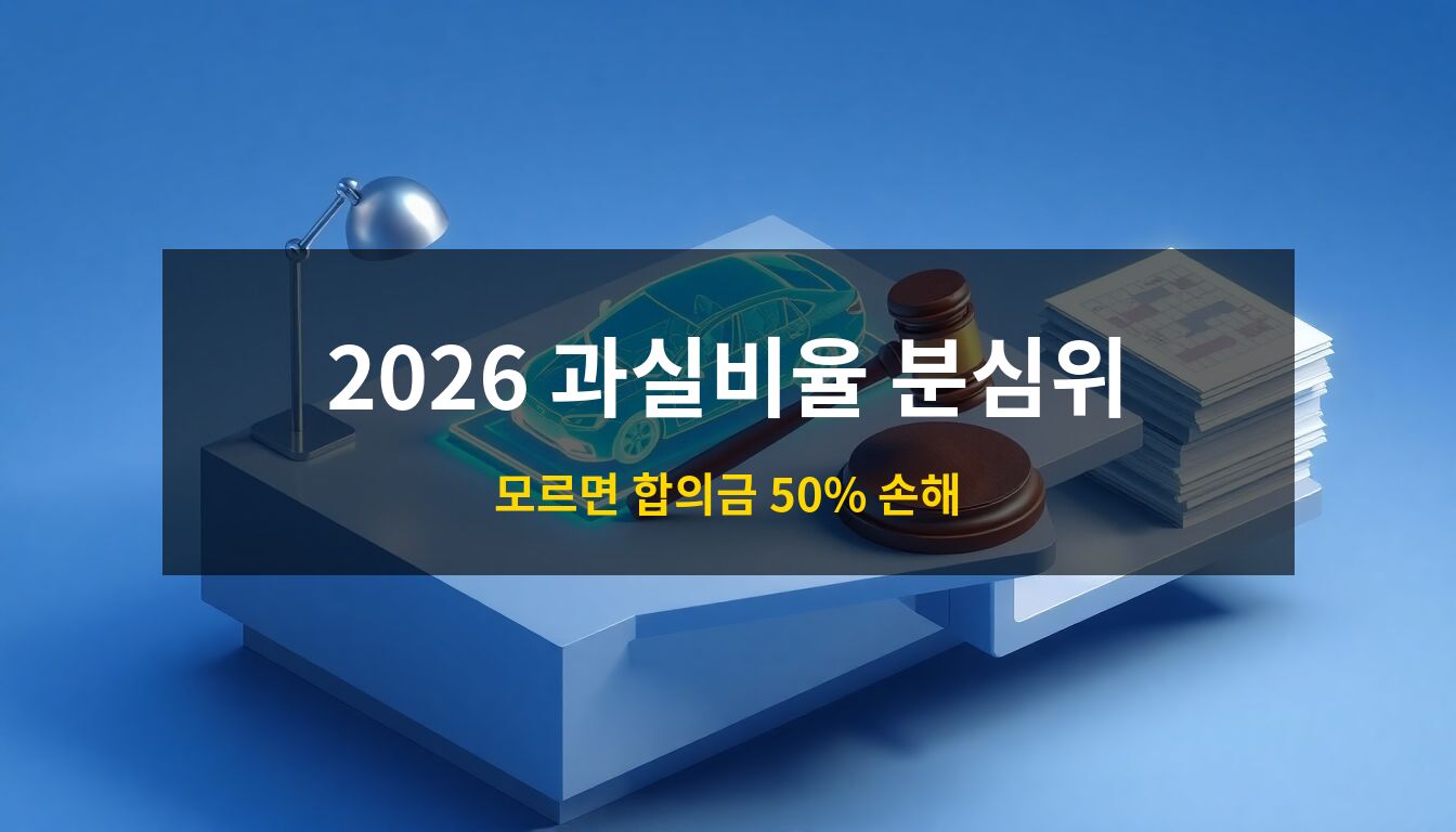 2026 과실비율 분심위: 디지털 홀로그램 사고 분석 시스템과 법률 가이드 서류, 판사봉이 배치되어 전문성을 강조한 3D 아이소메트릭 자동차 사고 과실 판정 센터 컨셉 이미지