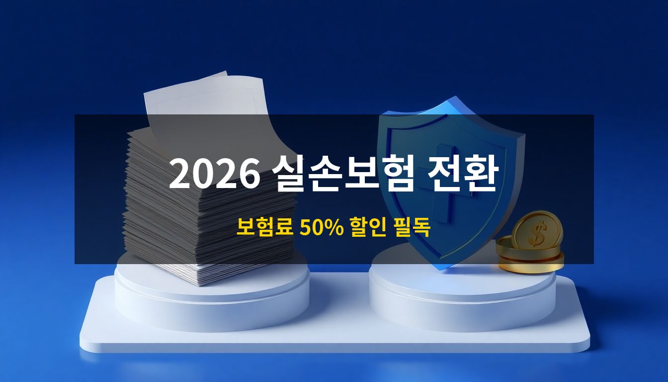 2026 4세대 실손 전환: 무겁고 비싼 기존 보험료 뭉치와 가볍고 경제적인 4세대 실손 보험의 혜택을 시각적으로 대비시킨 고급 3D 아이소메트릭 일러스트