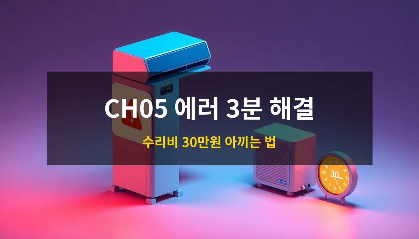 엘지 에어컨 통신 에러 원인과 해결법: 세련된 스탠드 에어컨과 전원 차단기 스위치, 그리고 타이머 아이콘이 배치된 3D 아이소메트릭 일러스트로 자가 수리 과정을 묘사한 이미지