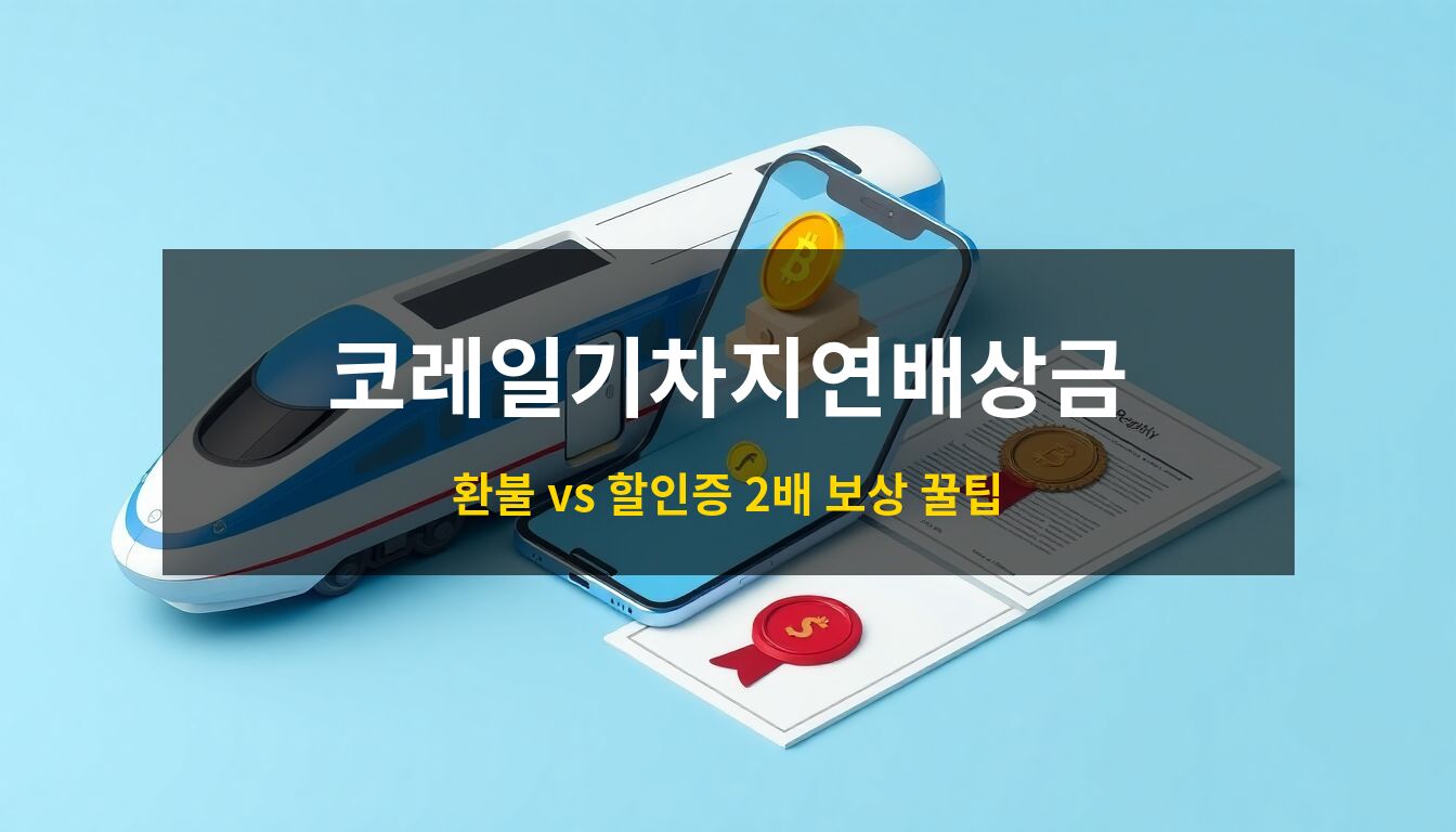 코레일기차지연배상금: 세련된 고속열차와 보상을 상징하는 금화 아이콘이 있는 스마트폰, 그리고 공식 지연증명서가 함께 배치된 3D 아이소메트릭 일러스트