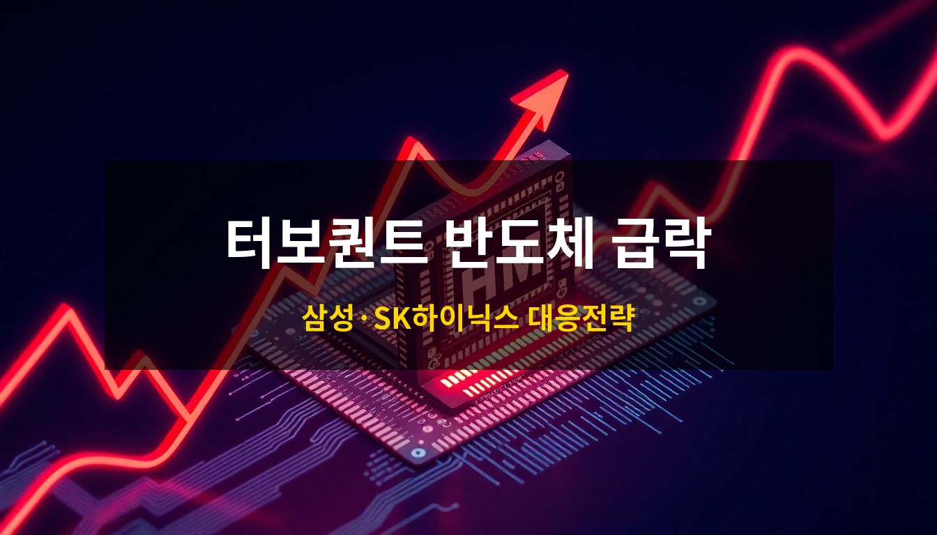 2026 터보퀀트 반도체 주가: 정교한 미세 회로가 설계된 HBM 반도체 칩과 시장의 급락 후 반등을 상징하는 주가 지수 그래프가 결합된 고급스러운 3D 아이소메트릭 컨셉 이미지