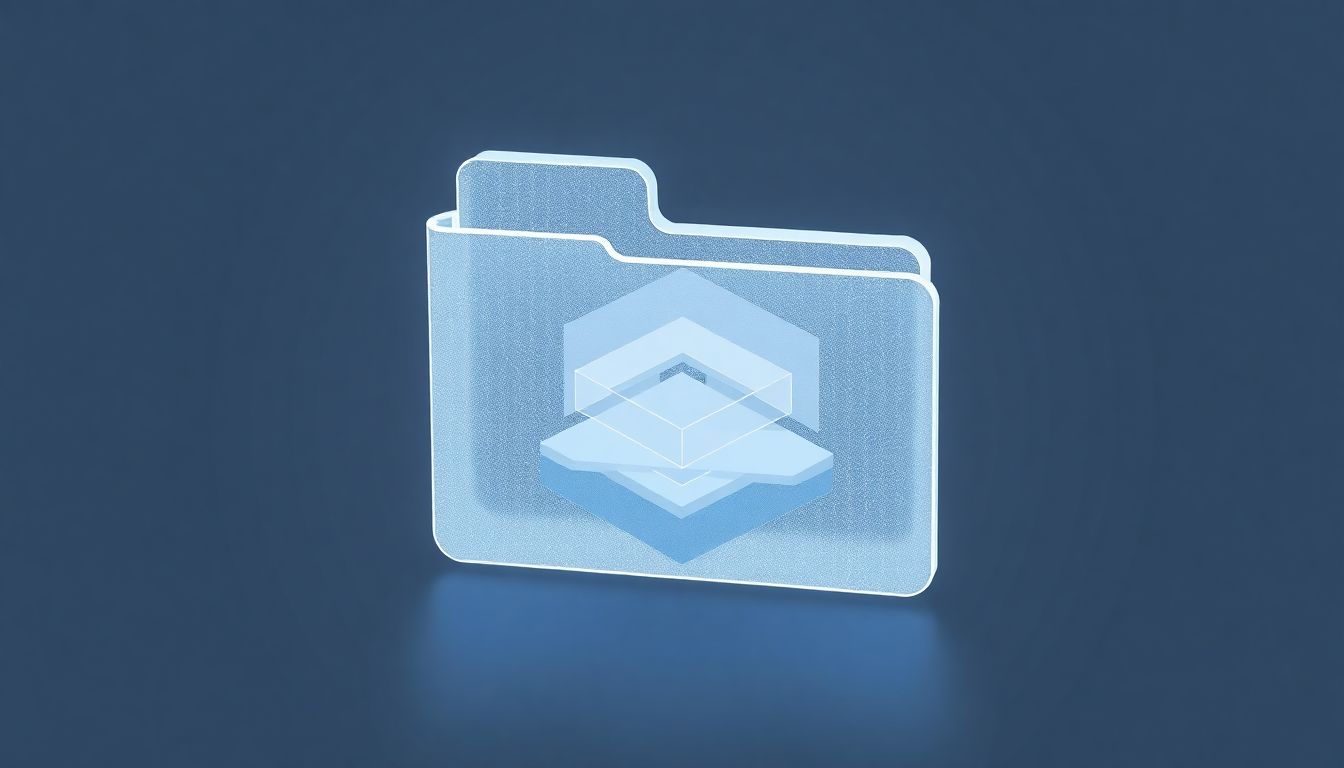 [아이폰 DCIM 폴더 비어있음] 사진 폴더가 나타나지 않는 기술적 원인 분석 - 데이터 구조를 상징하는 투명한 레이어와 폴더