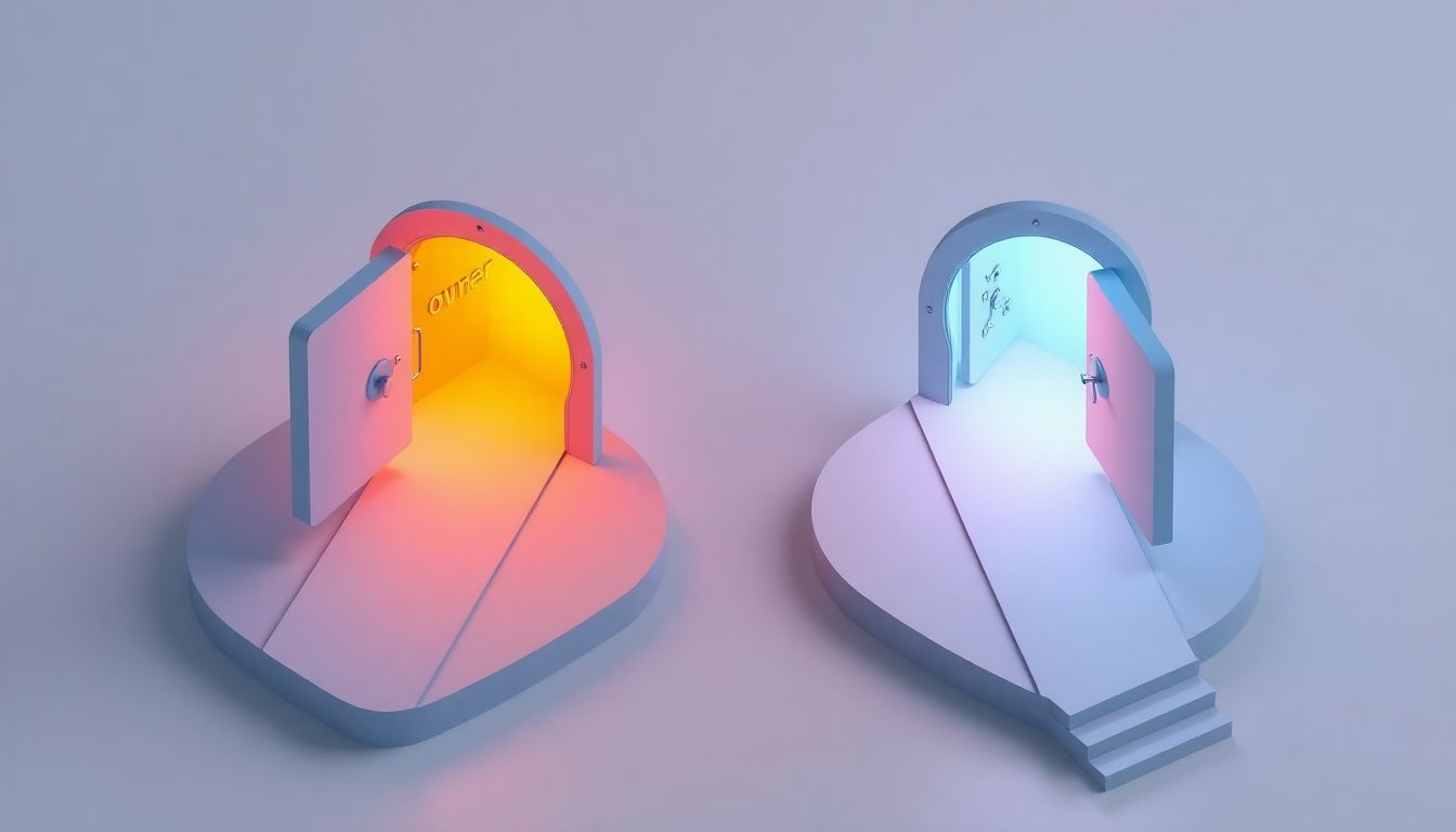 [2026 역세권 고밀개발] 기존 소유주의 자산 방어 전략과 투자자의 수익 극대화 설계 방향 - 서로 다른 두 갈래의 길과 금고가 배치된 장면