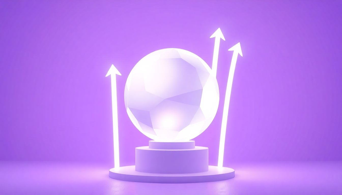 [2026 역세권 고밀개발] 성공적인 사업 추진을 위한 액션 플랜과 핵심 궁금증 해결 - 빛나는 구체와 상승하는 화살표가 조화를 이룬 모습