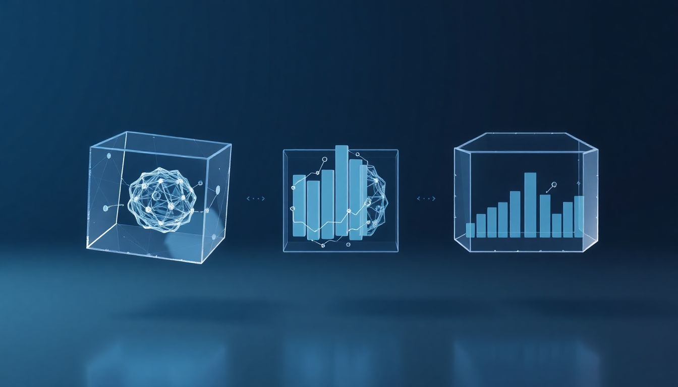 [2026 아이폰 시리 인공지능 개방] 아이폰에 탑재될 주요 외부 인공지능 모델별 성능 지표 및 데이터 비교 분석 - 분해된 기하학적 블록과 데이터 그래프