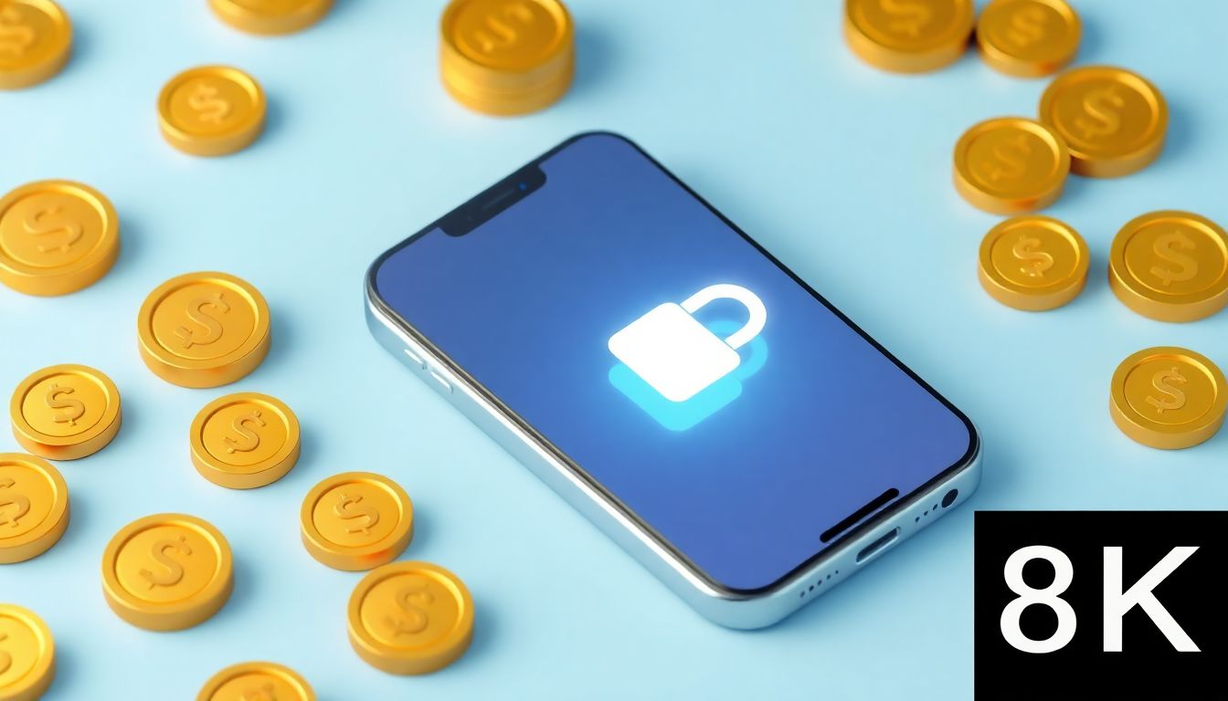 [2026 아이폰 시리 인공지능 개방] 애플의 시리 플랫폼 개방 정책과 앱스토어 수수료 수익 구조의 변화 - 잠금 해제되는 아이폰과 금전적 가치를 상징하는 동전들