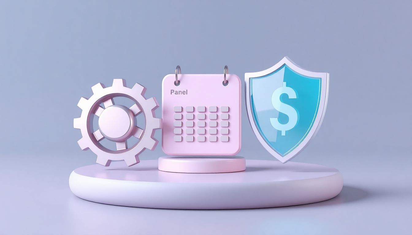 [2026 아이폰 시리 인공지능 개방] 생산성 극대화 및 중복 결제 방지를 위한 인공지능 서비스 연동 설정 가이드 - 톱니바퀴와 보호막이 있는 공중 부양 플랫폼