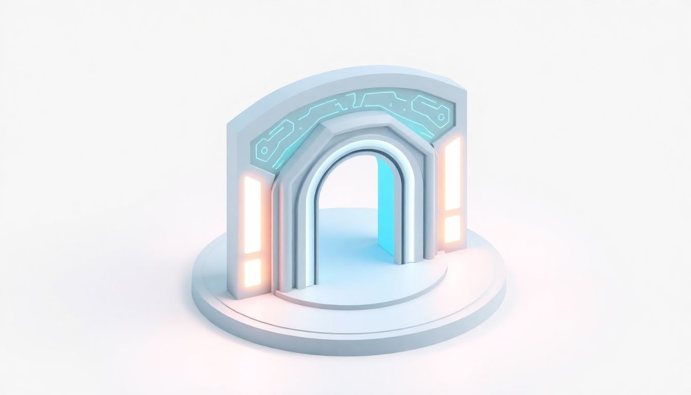 [앤트로픽 상장] 기술주 투자의 새로운 기회로 주목받는 글로벌 AI 기업의 상징적 등장 - 게이트 형태의 미래지향적 오브제