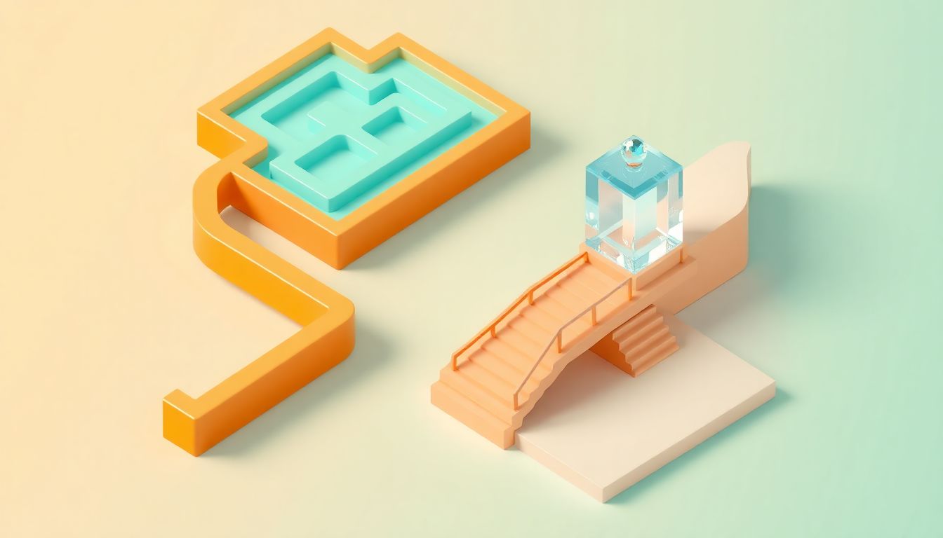 [대환대출 전략] 고위험 리볼빙 대신 안정적인 채무 통합 및 대환 상품 선택 - 복잡한 미로와 곧게 뻗은 다리가 대조를 이루는 길