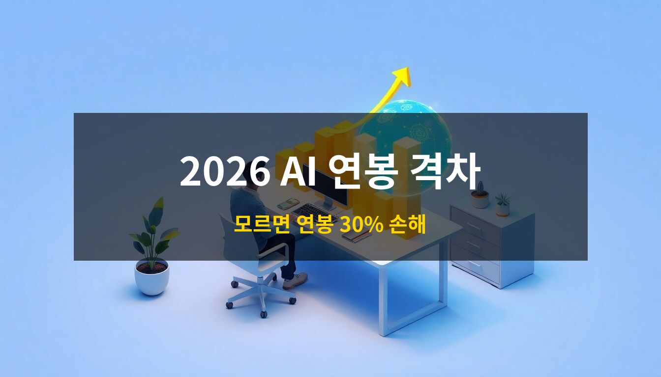 2026인공지능연봉격차: 인공지능 홀로그램과 급상승하는 황금색 연봉 그래프를 통해 비개발자의 소득 증대를 상징적으로 표현한 고품질 3D 아이소메트릭 일러스트