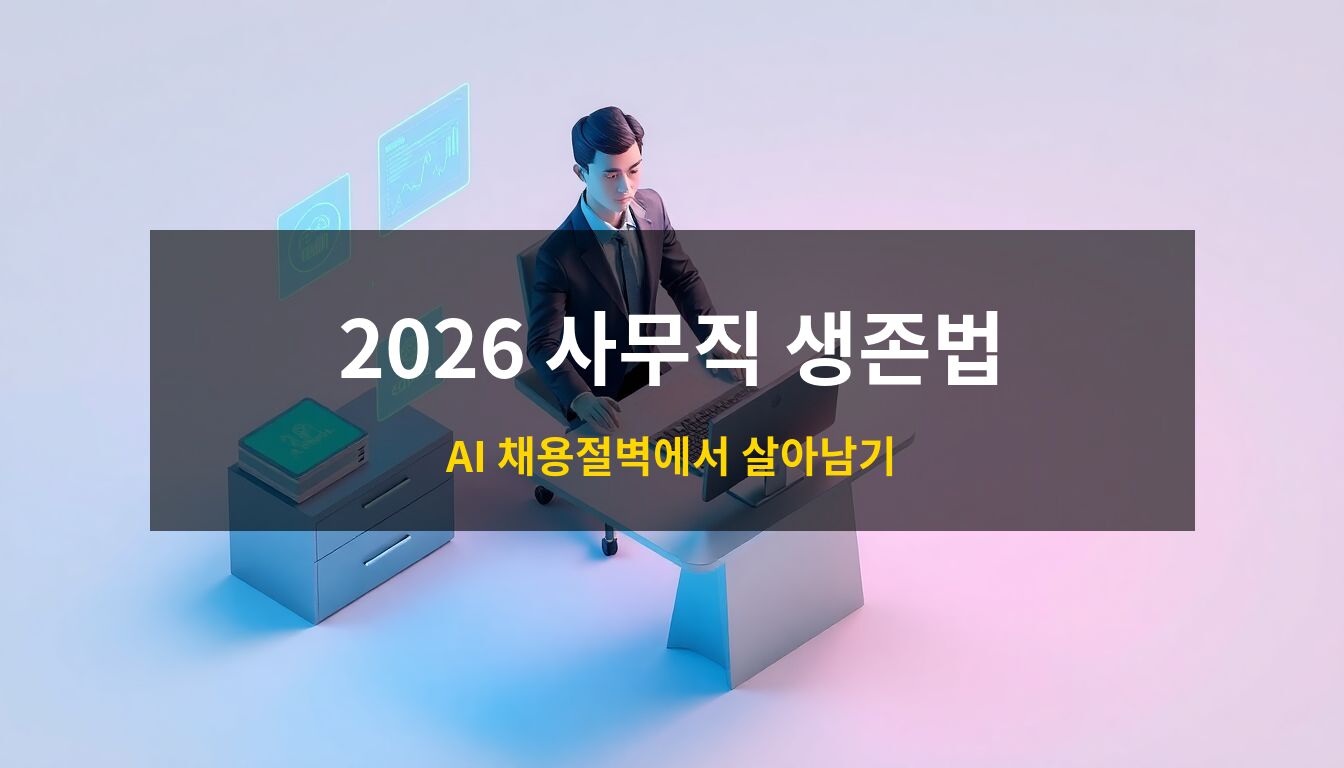 2026사무직생존전략: 미래형 사무실에서 AI 데이터 홀로그램을 능숙하게 조율하며 업무에 몰입하는 직장인의 모습을 형상화한 고품질 3D 아이소메트릭 일러스트