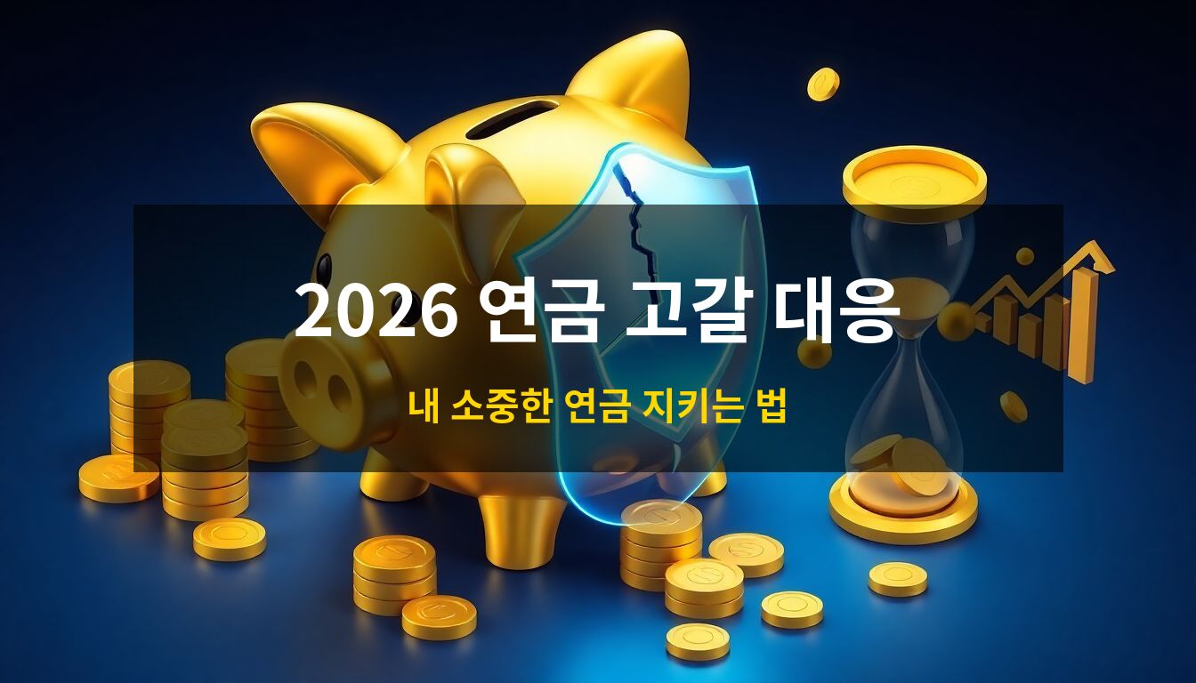 2026 국민연금 고갈 대응: 위기를 상징하는 금이 간 황금 돼지저금통을 디지털 방패로 보호하며 자산을 지키는 모습을 형상화한 고급스러운 3D 아이소메트릭 일러스트