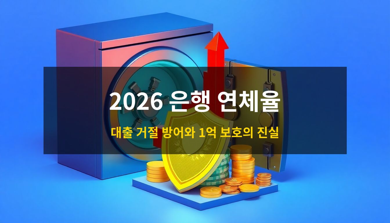 2026 은행 연체율: 급격히 상승하는 빨간색 3D 막대그래프와 자산을 보호하는 황금색 방패 및 은행 금고를 통해 금융 위기 속 자산 보호 생존 전략을 시각화한 3D 아이소메트릭 일러스트