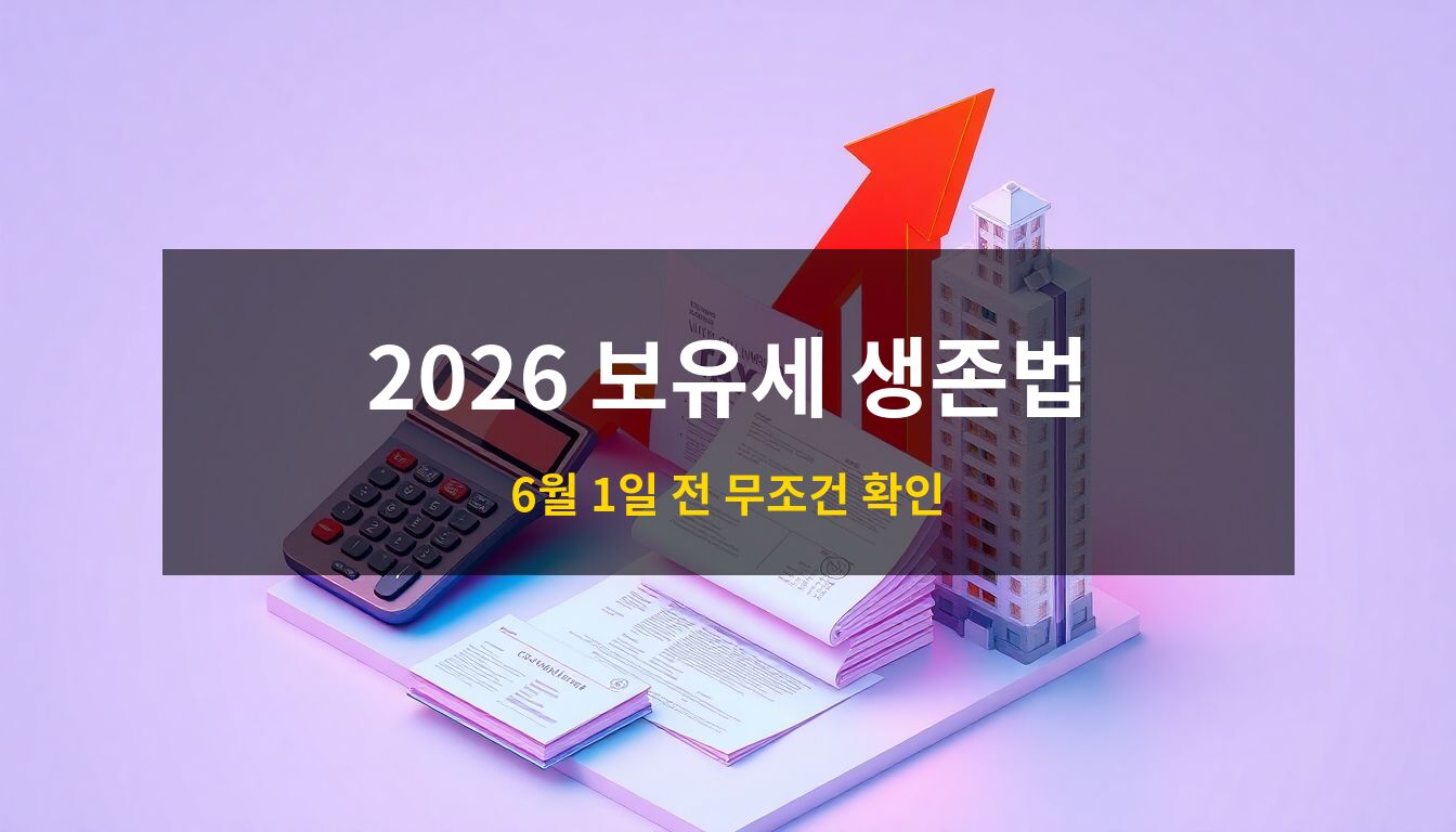 2026공시가격보유세: 서울 아파트 모형과 세금 계산기, 그리고 급격히 상승하는 빨간색 그래프를 통해 보유세 폭등과 대응 전략을 시각화한 고급스러운 3D 아이소메트릭 일러스트