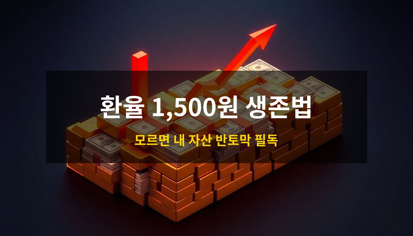 2026고환율고유가투자전략: 금괴와 달러 뭉치로 쌓은 방어벽 위로 급상승하는 붉은색 3D 홀로그램 차트가 배치된 고환율 및 고유가 위기 대응 투자 전략 컨셉 이미지