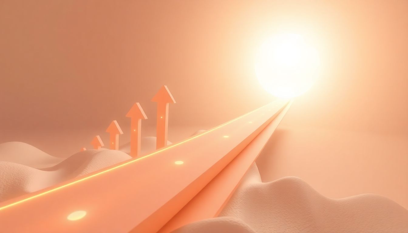 [2026인공지능슈링크플레이션 최종 처방] 시장 변화에 대응하기 위해 즉각 실행해야 할 단계별 행동 로드맵 - 상승하는 화살표와 빛의 경로