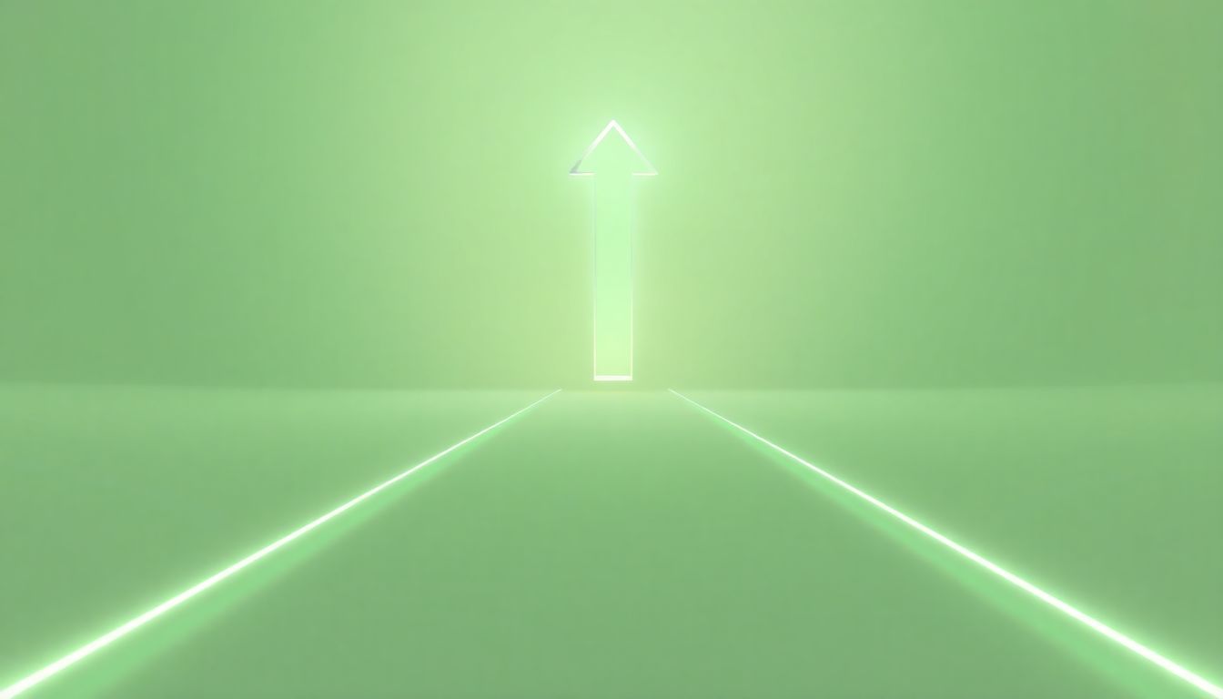 [AI 액션 플랜] 지속 가능한 수익 창출을 위해 즉각 실행해야 할 핵심 전략 - 높은 곳을 향해 솟아오르는 화살표와 빛의 흐름