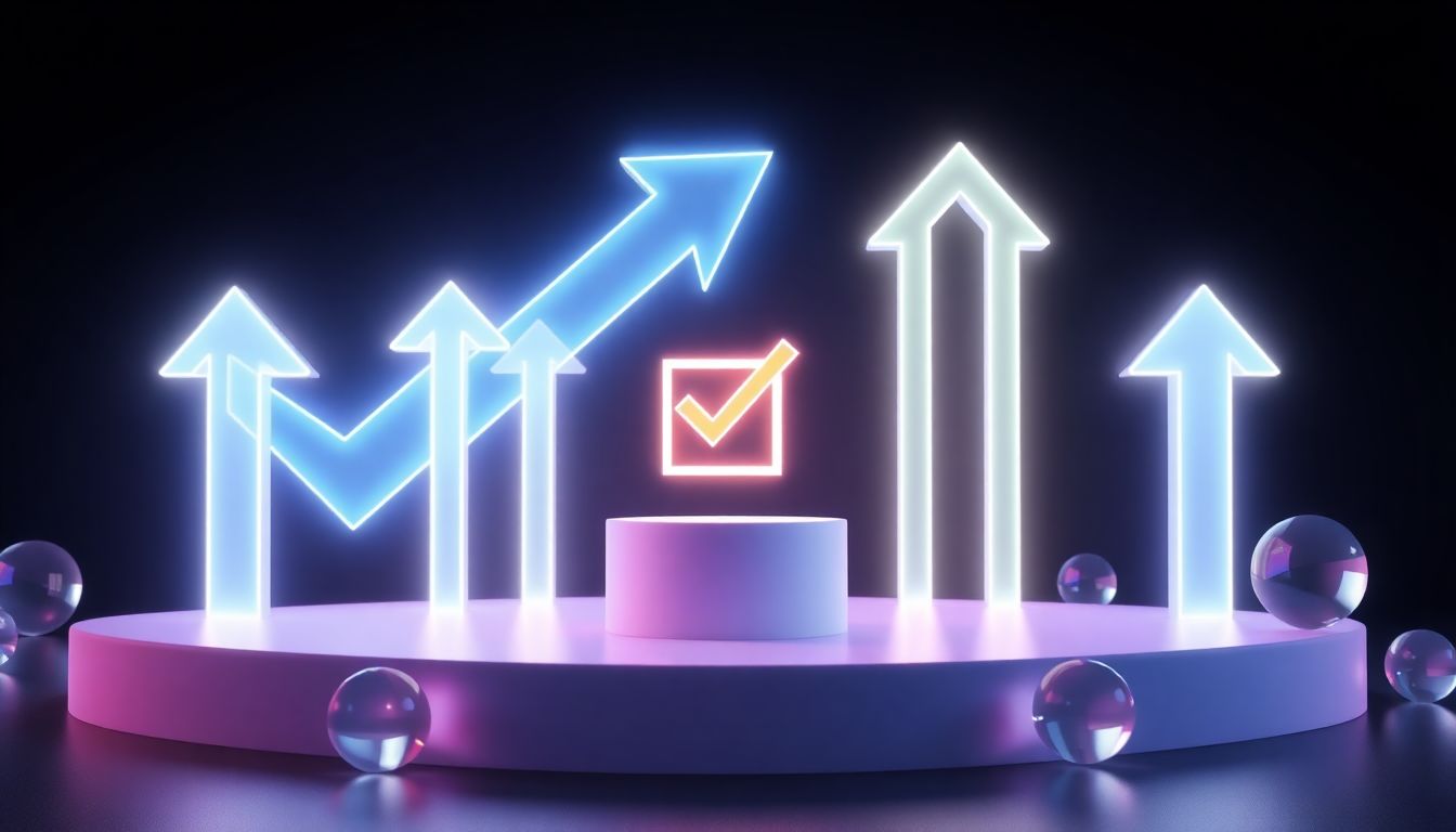 [2026 빅테크 구조조정] 변화된 기술 환경에 즉각 대응하기 위한 구체적인 실행 계획과 핵심 FAQ 요약 - 상승하는 화살표와 체크리스트