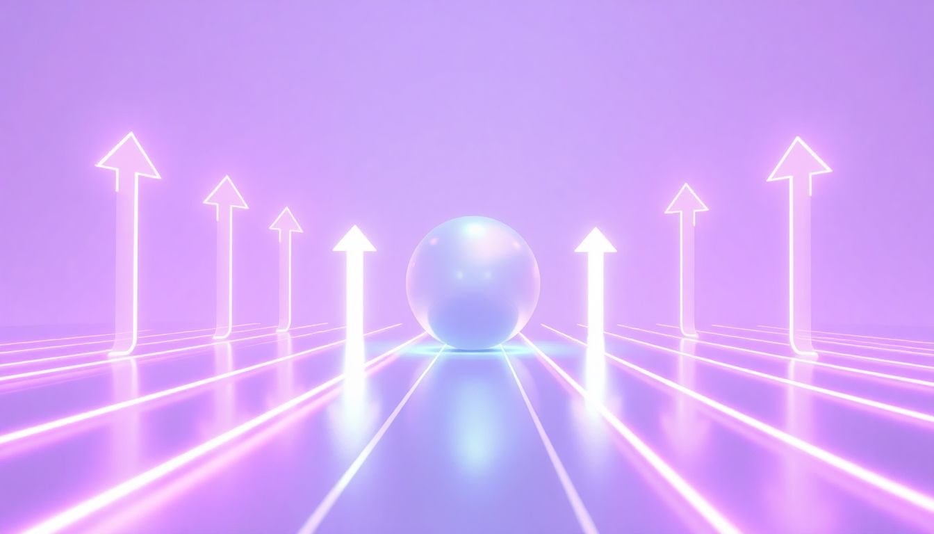 [2026서학개미양도세면제] 5,000만원 공제 한도를 고려한 자산 규모별 장기 절세 로드맵 - 위로 상승하는 화살표와 빛의 흐름