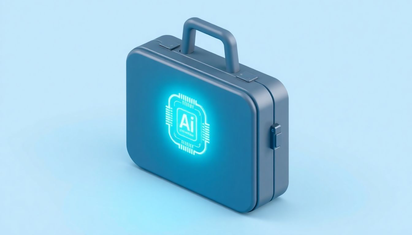 [2026인공지능연봉격차] 비개발자의 AI 역량에 따른 급격한 임금 상승 - 업무용 가방과 AI 칩이 결합된 모습