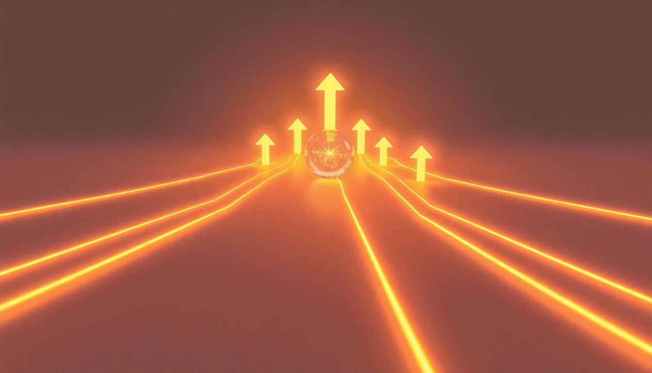 [AI 액션 플랜] 미래 경쟁력 확보를 위한 단계별 실천 과제 - 빛나는 구체와 상승하는 화살표가 있는 미래지향적 공간