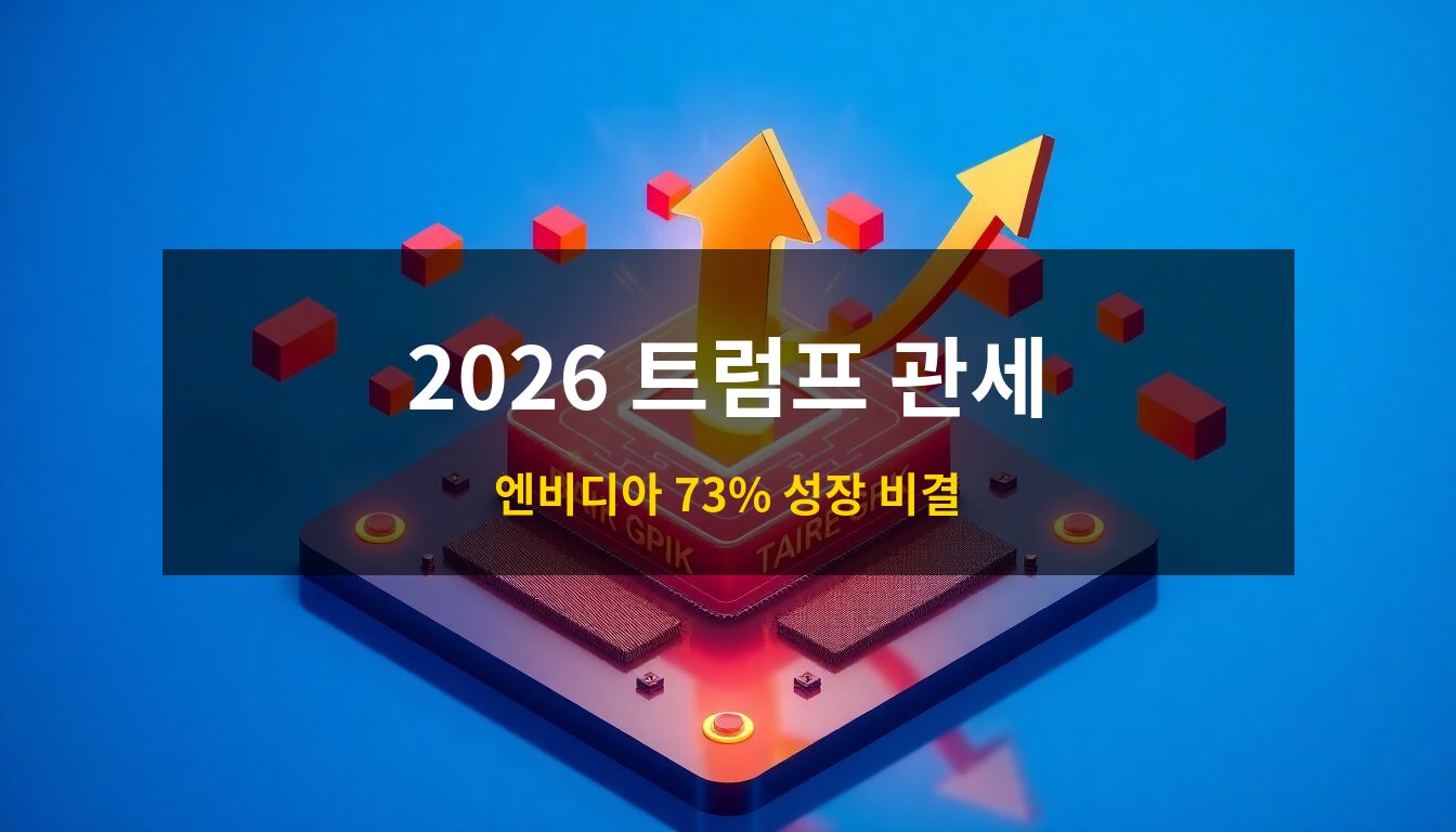 2026트럼프관세주식대응: 관세 장벽을 상징하는 붉은색 장애물을 뚫고 강력하게 솟구치는 황금색 상승 화살표와 그 중심에 위치한 엔비디아 GPU 칩을 통해 무역 전쟁 속에서도 성장하는 기술주를 표현한 3D 아이소메트릭 일러스트