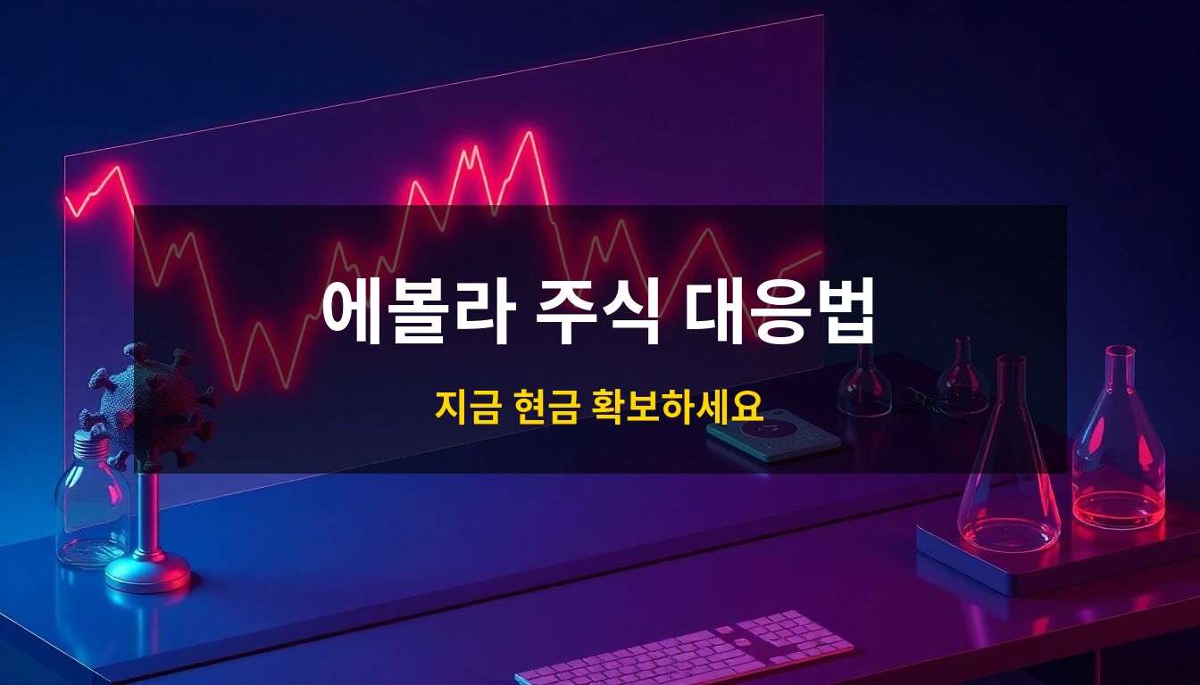 2026 에볼라 비상사태 주식전략: 현대적인 연구실 데스크 위에 급락하는 붉은색 3D 주식 차트와 바이러스 모형이 배치되어 팬데믹 위기 속 금융 시장의 긴박함을 상징하는 고급스러운 3D 아이소메트릭 이미지