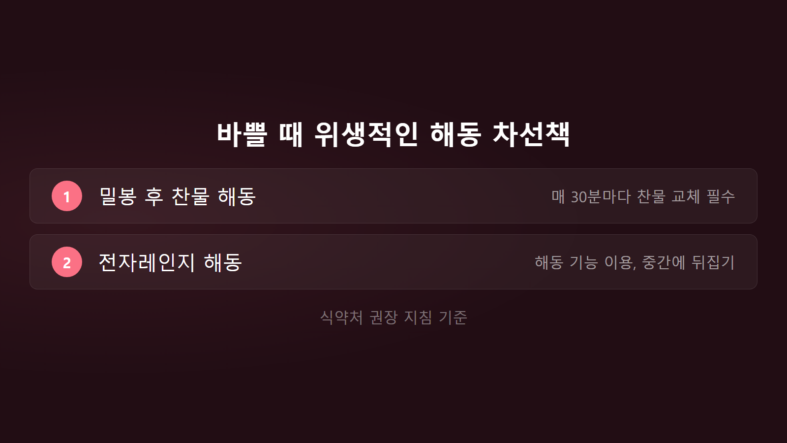 냉동 고기 해동 냉장 vs 실온 차이 30분 찬물 해동 차선책 체크리스트 이미지
