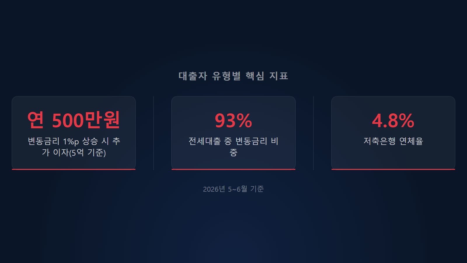 변동금리 보유자·전세 대출자·저축은행 대출자 유형별 핵심 지표 인포그래픽