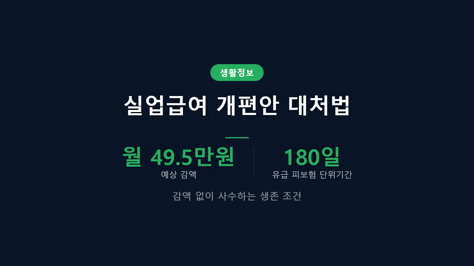 2026년 실업급여 개편안에 따른 수령액 감액을 방지하고 불이익 없이 실업급여를 사수하는 생존 조건을 나타내는 썸네일 인포그래픽 이미지입니다.