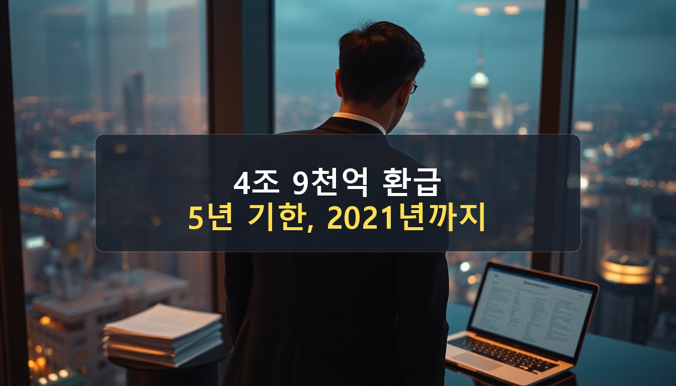 경정청구 환급 신청 기한을 앞두고 서울 야경이 내려다보이는 사무실에서 세금 서류를 검토하는 직장인의 뒷모습