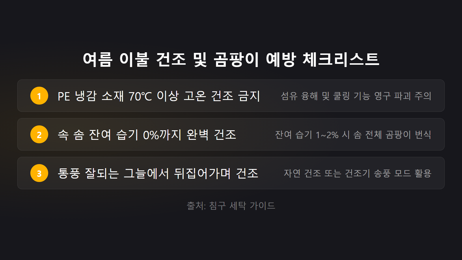 여름 이불 세탁 보관 70도 고온 건조 금지 및 곰팡이 예방 체크리스트 이미지