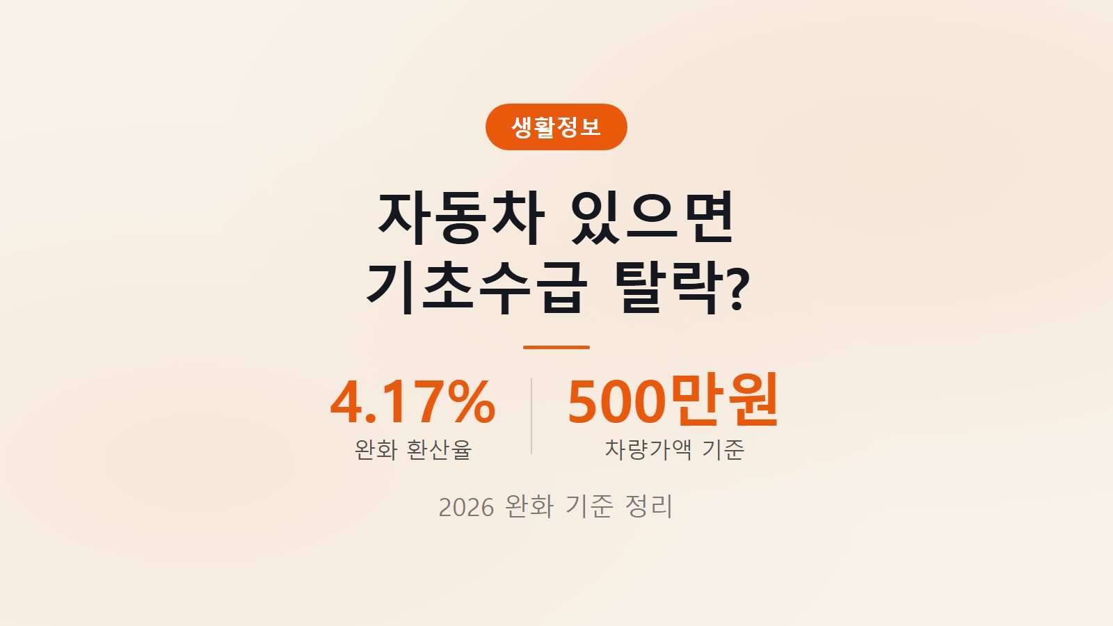 기초수급자 자동차 기준 2026 소득환산율 4.17% 신청조건 이미지